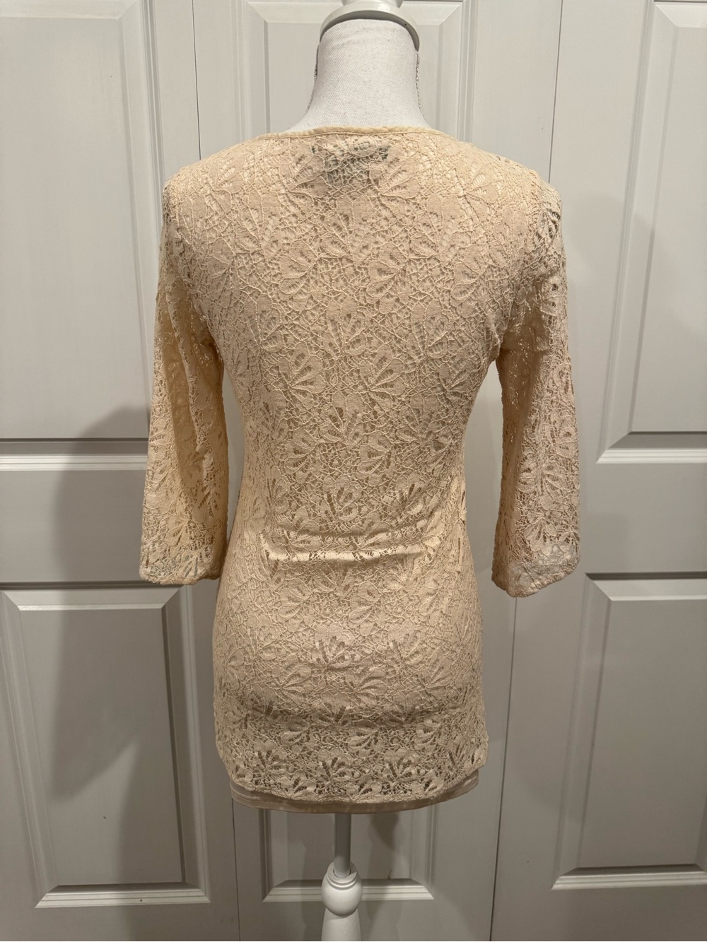 Flying Tomato Cream Lace Bell Sleeve Mini Dress Tunic Boho Cottagecore Size M - Picture 9 of 15